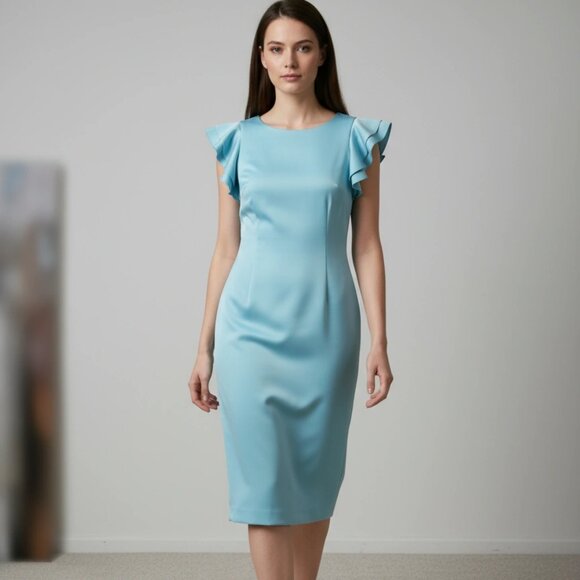 Tommy Hilfiger Women’s Sky Blue Flutter Sleeve Scuba Dress – Size 6 - Picture 1 of 6